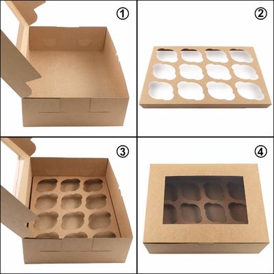 12x12x12 Kraft Paper Custom Cupcake Packaging Cake с прозрачным окном