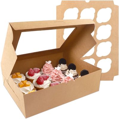12x12x12 Kraft Paper Custom Cupcake Packaging Cake с прозрачным окном