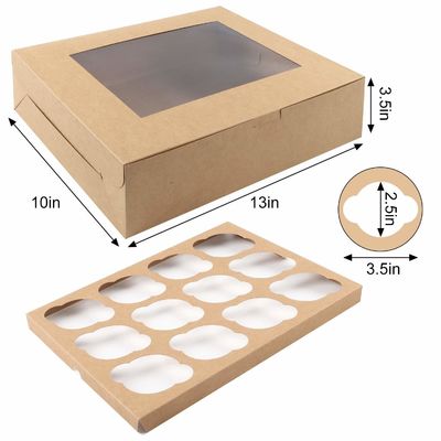 12x12x12 Kraft Paper Custom Cupcake Packaging Cake с прозрачным окном